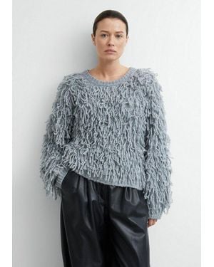 Comma, Longpullover Strickpullover Strickpullover Mit Fransen Und Überschnittenen Schultern - Grau