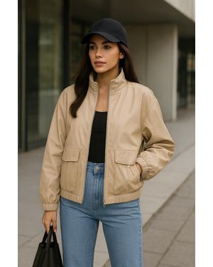 Worldclassca Lederimitatjacke Oversized Kunstleder Jacke Bomber Trench Jacke Blouson Neue Kollektion - Blau