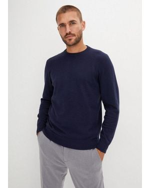 bonprix Strickpullover Aus Baumwolle Und Polyamid, Mit Rundhalsausschnitt, Regular Fit - Blau