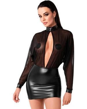 NOIR HANDMADE Minikleid Wetlook mit Tüll - Schwarz