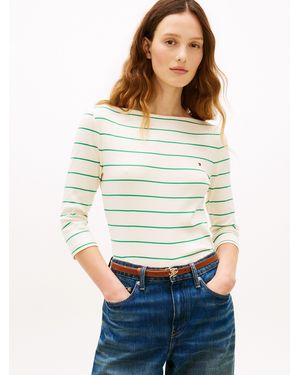 Tommy Hilfiger 3/4-Arm-Shirt NEW CODY SLIM BOAT-NECK mit Logostickerei - Weiß