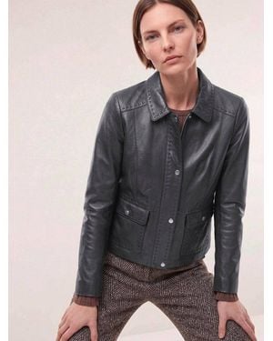 Walbusch Lederjacke Damen Kurze Jacke Aus Lammnappa Umlegekragen, Modern - Grau