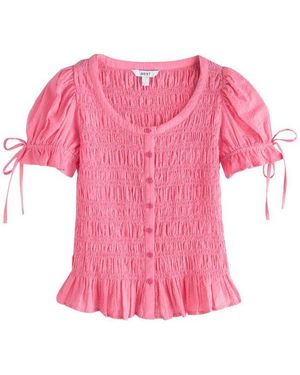 Next Kurzarmbluse Gesmoktes Kurzarm-Oberteil Mit Schößchen (1-Tlg) - Pink