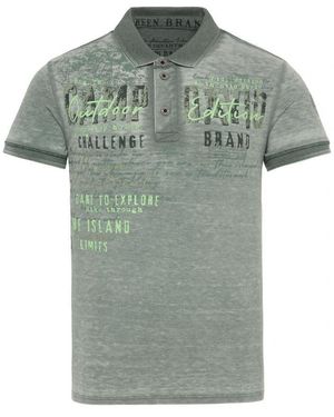 Camp David Poloshirt Pikee-Polo im Used Look mit Logo Artworks - Grün