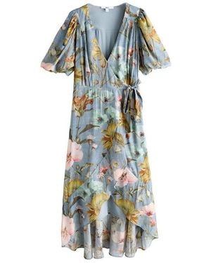 Next Midikleid Midikleid Mit Wickeldesign Und Kurzen Puffärmeln (1-Tlg) - Weiß