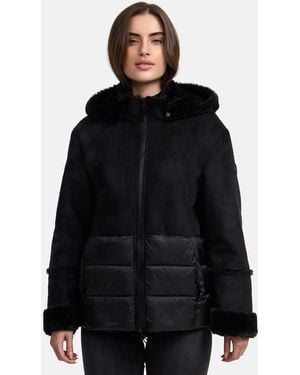 Manisa Kurzjacke mit Teddyfell-Kapuze - Schwarz