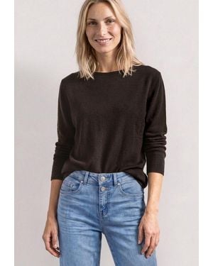 Street One Strickpullover Mit Boat Neck Und Rollkanten Mit Viskose - Schwarz