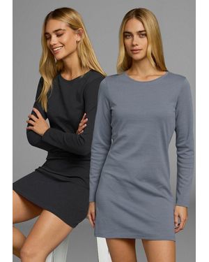 Flashlights Shirtkleid Basic-Schnitt Mit Rundhals Und Langen Ärmeln (Packung, 2-Er Pack) Aus Weichem Interlock-Stoff, Figurnaher Schnitt - Grau