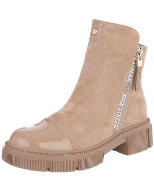 Ital-Design Damen Knöchelstiefel Mit Blockabsatz Und Reißverschluss Plateaustiefelette (92497499) Blockabsatz Stiefeletten - Natur