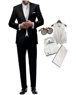 Freiherr von Falkenhausen Anzug Hochzeitsanzug 7 teiliges Set schwarz Slim + Set Hochzeitsweste & Hemd Set Anzug