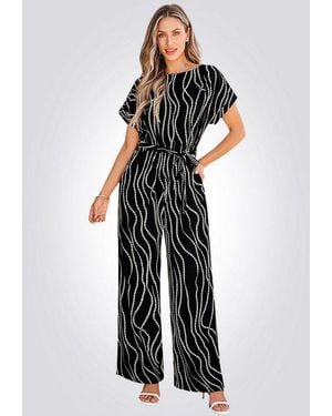CUPSHE Jumpsuit Bedruckter Jumpsuit Mit Bindeguertel Und Weitem Bein - Weiß