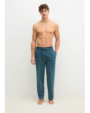Marc O' Polo Pyjamahose Mix N Match Cotton mit seitlichen Taschen, Gummizug und Bindekordel - Blau