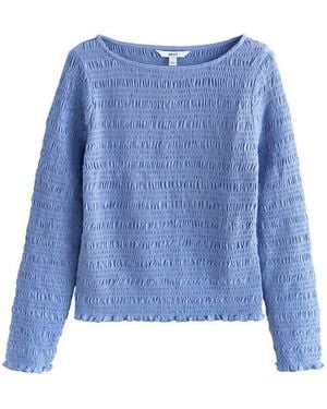 Next Langarmbluse Langärmelige, Geraffte Bluse Mit Kerbausschnitt (1-Tlg) - Blau
