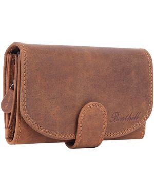 Benthill Geldbörse Echt Leder Portemonnaie RFID Portmonee Vintage viel Kartenfächer - Braun