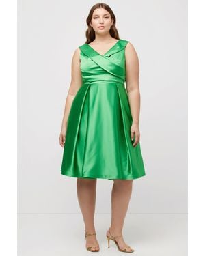 Ulla Popken Cocktailkleid Abendkleid A-Linie drapiert V-Ausschnitt ärmellos - Grün
