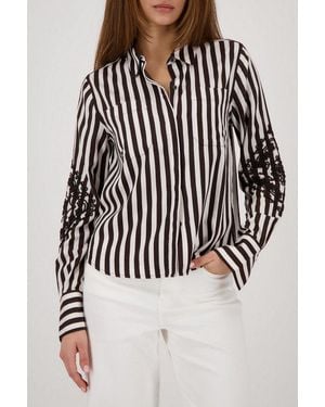 Monari Klassische Bluse Bluse Streifen + Stick Regular Fit Mit Kordelstickerei - Schwarz