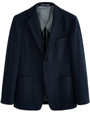 Next Sakko Strukturiertes Seersucker-Anzugsakko im Slim Fit (1-tlg) - Blau