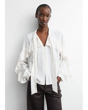 Comma, Langarmbluse Bluse Strukturierte Schluppen-Bluse Mit Volants - Weiß