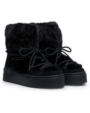 HUGO Lyzz Winterboots Plateau Boots, Winterstiefelette Mit Fellimitat - Schwarz