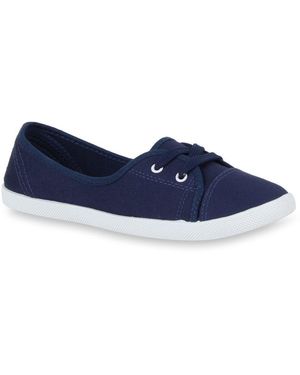 VAN HILL 79659 Sportliche Ballerinas Stoff Slipper Sneaker Flats Schnürer 71109 - Blau