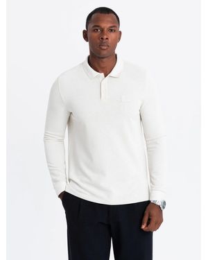 Ombre Strukturiertes -Polo-Longsleeve mit Patch - Weiß