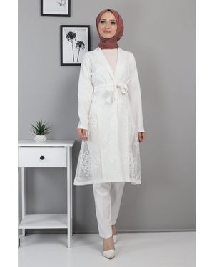 Moda Mihram Tunikakleid KleidSpitzenanzug - Grau