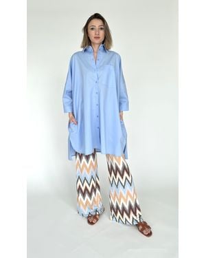Zuckerwatte Longbluse bequeme A- Linie aus feiner Baumwolle mit Stretchanteil - Blau