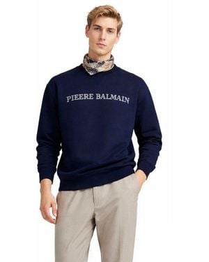 Balmain Sweatshirt Pierre Balmain Pullover Sweater Relaxed Comfort Fit Gerippten Kragen Mit Elastischen Bündchen - Blau