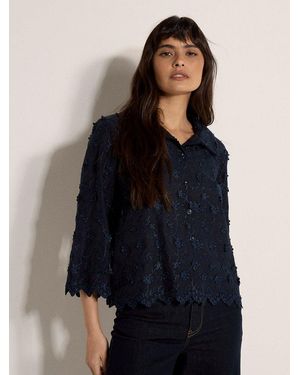 Apricot Spitzenbluse Gekürztes Shirt Mit Blumenapplikation Mit Blumenapplikation - Blau