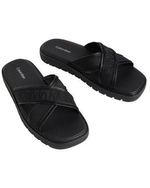 Calvin Klein Sq Molded Sandal Xcross Wb Pantolette Strandschuh, Sommerschuh, Badepantolette, Flat Mit Logoschriftzug - Schwarz