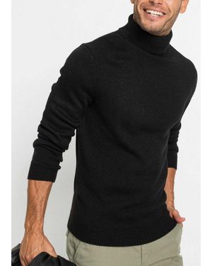 bonprix Rollkragenpullover Mit Rollkragen, Mit Rippbündchen, Regular Fit - Schwarz