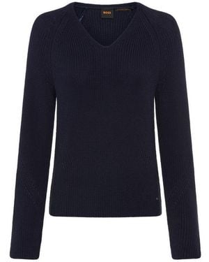 BOSS Strickpullover Fardellina Premium Damenmode Aus Reiner Baumwolle - Blau