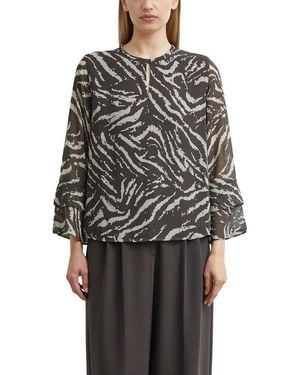 Comma, Chiffonbluse Mit Grafischem Print Und Volants 3/4-Arm - Grau