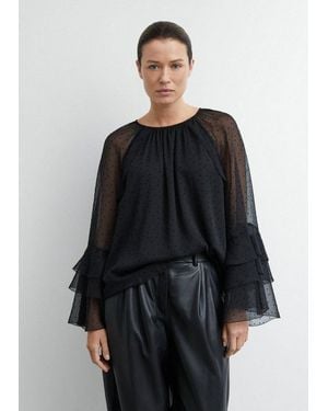 Comma, Langarmbluse Bluse Chiffonbluse Mit Mini Polka Dots - Schwarz