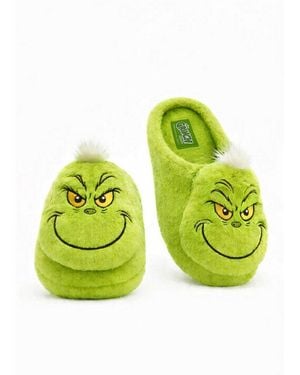 ONOMATO! Grinch Hausschuhe 3D Plüsch Pantoffeln Mit Fester Sohle Hausschuh - Grün