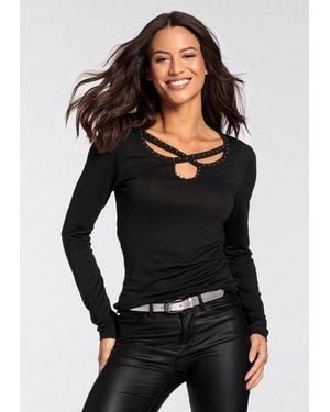melrose Langarmshirt Taillierter Schnitt, Hüftlange Passform, Aus Jersey - Schwarz