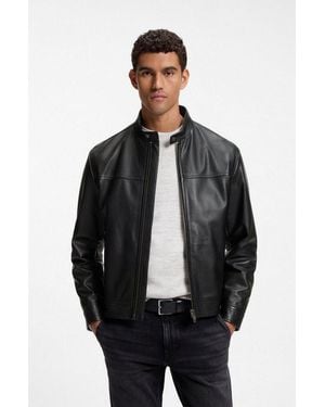 BOSS Lederjacke Joslay1 Aus Hochwertigem Nappa-Glattleder, Slim Fit, Metallreißverschluss - Schwarz