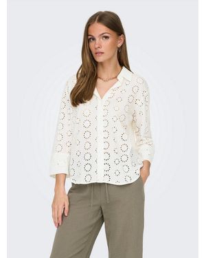 Jdy Hemdbluse Tallie 3/4 Long Shirt Wvn Noos Mit Lochstickerei-Detail - Weiß
