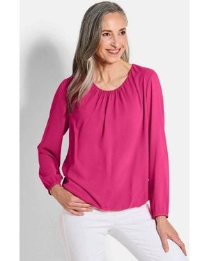 Goldner Klassische Bluse Jerseybluse Mit Falten-Details Blusenshirt Mit Rundhals, Gummibündchen Und Langarm - Pink