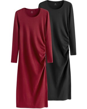 The Set Maxikleid Gerippte Langarm-Maxikleider, 2er-Pack (2-tlg) - Rot