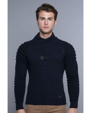 Carisma Strickpullover mit Schalkragen und gerippten Ärmeln - Blau