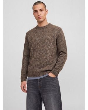 Jack & Jones Rundhalspullover Jjeniel Knit Crew Neck Sn Baumwollmischung, Regular Fit - Braun