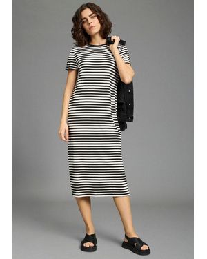 Flashlights Shirtkleid Wadenlange Schnittform, Aus Single Jersey, Mit Gestreifter Optik - Grau