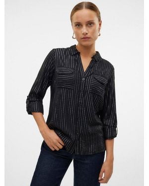 Vero Moda Hemdbluse Vmbumpy Ls Glitter Shirt Wvn Ga Noos Viskosemischung, Regular Fit - Schwarz