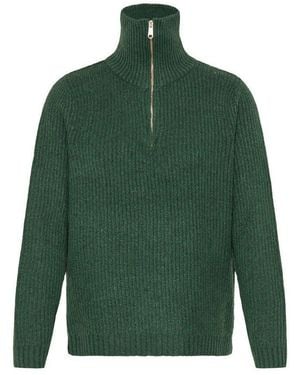 Oxmo Troyer Oxballino Modischer Grobstrick-Pullover Mit Troyerkragen - Grün