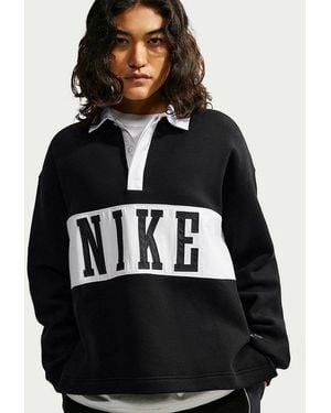 Nike Sweatshirt W Nk Stdo Flc Mw Os S Rgby Langarm-Design, Mit Rundhalsausschnitt, Aus Angerauter Sweatware - Schwarz