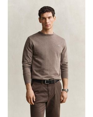 GANT Rundhalspullover Classic Cotton Regular Fit Mit Rundhalsausschnitt - Braun
