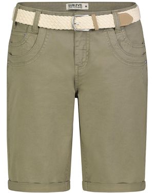 Sublevel Bermudas Sommer Stoffhose kurz buntem Flechtgürte Sommerhose - Grün