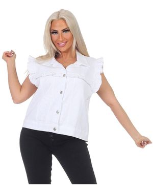 Aurela Damenmode Aurela mode Jeansweste Weste Jeanslook Sommerweste mit Volantärmeln Sommerfarben - Weiß
