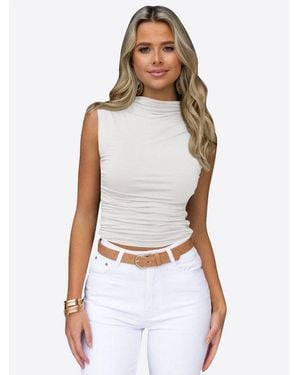 Imily Bela Tanktop Damen Ärmellos Hoher Drapiert Ausschnitt Mock Neck Slim Fit Cropped (Packung, 1-Tlg. 1Per-Pack) - Weiß